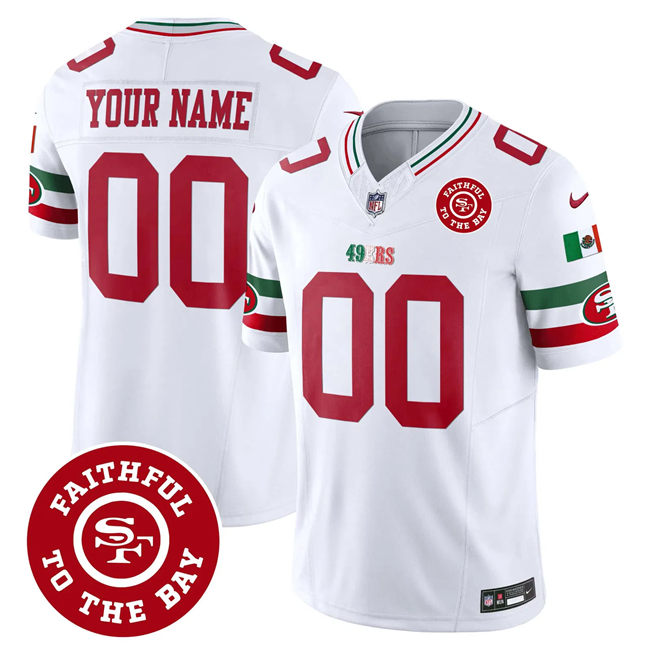 Men's San Francisco 49ers Active Player Custom White F.U.S.E. Mexico Faithful To The Bay Patch Vapor Limited Stitched Football Jersey Men's San Francisco 49ers Active Player Custom White F.U.S.E. Mexico Faithful To The Bay Patch Vapor Limited Stitched Football Jersey